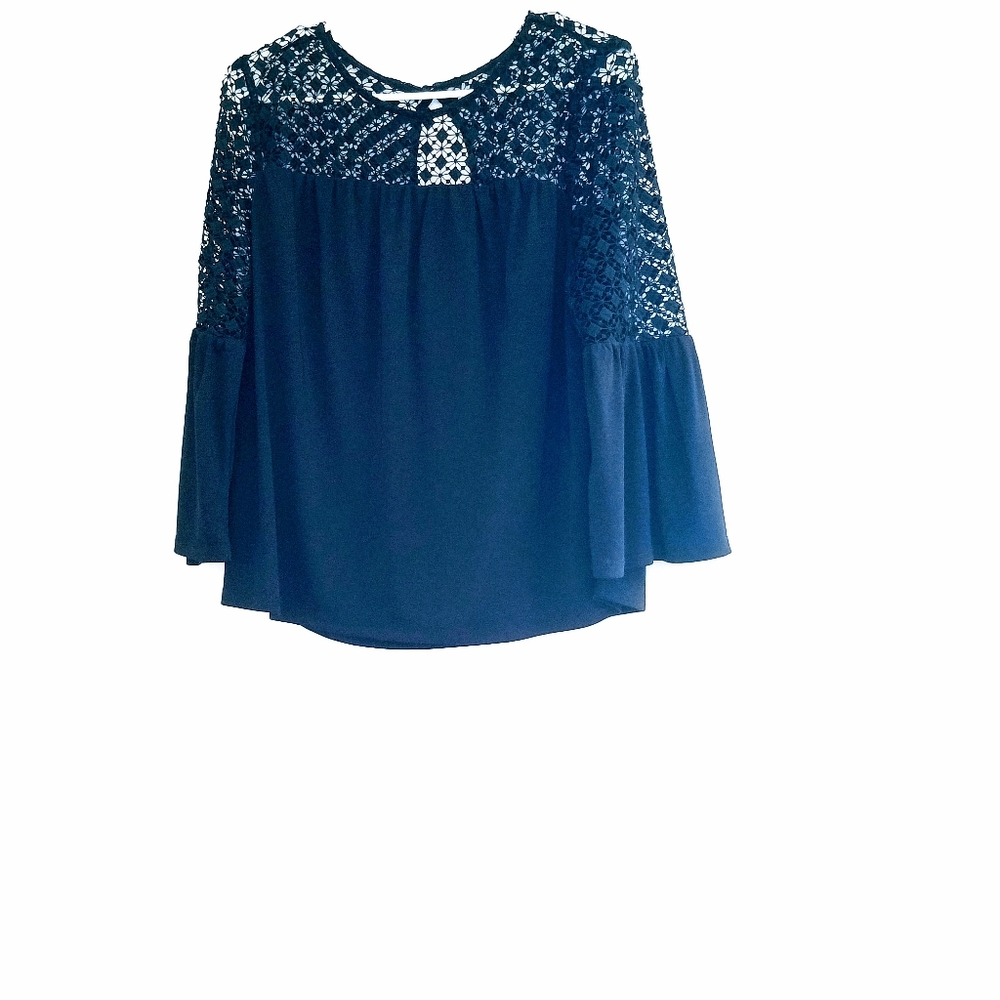 White House Black Market blouse Womens size medium black long sleeve blo…